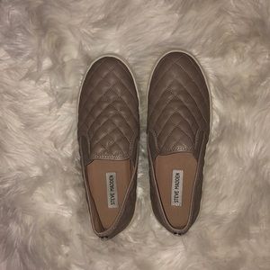 Brownish grey Steve Madden slip ons